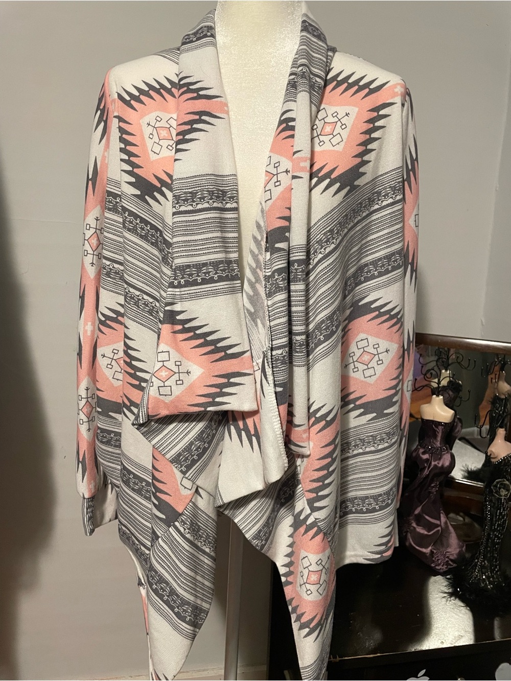 Open Front Aztec Print Draped Cardigan